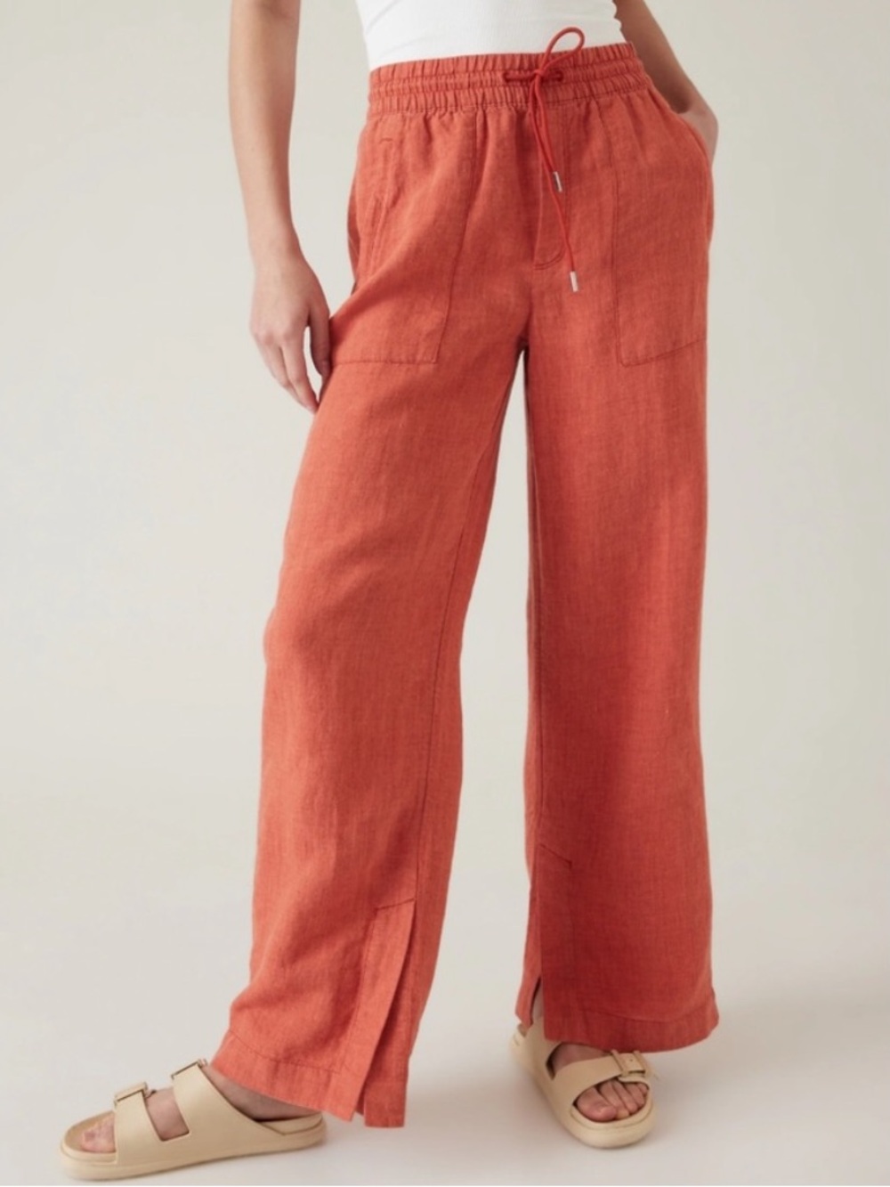 Athleta Retreat Linen Wide Leg Pull On Pants in Persimmon (burnt orange), size 6